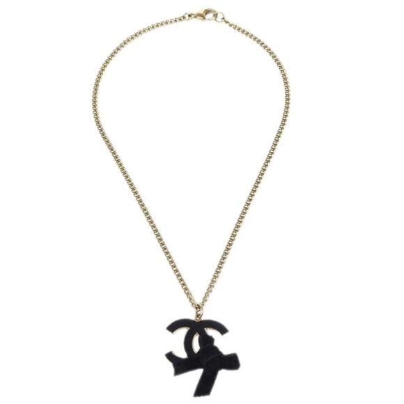 Chanel Bow CC Chain Necklace Pendant Gold Black 07C 133917 - Picture 1 of 4